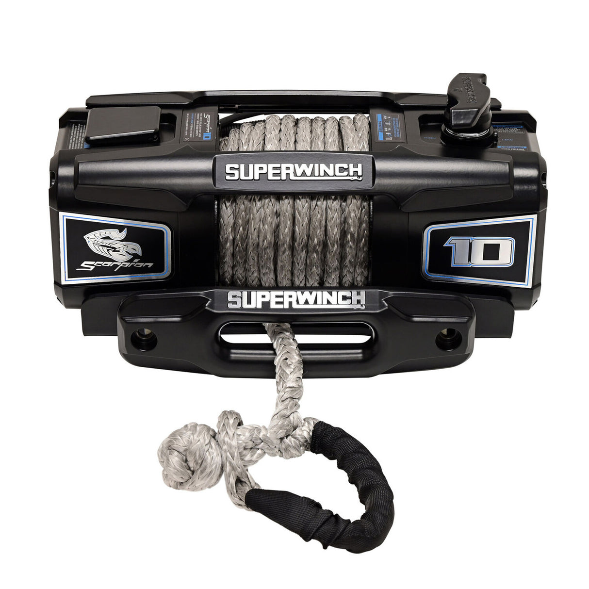 Superwinch 10000 LBS 12V DC 3/8in x 54ft Synthetic Rope Scorpion 10000SR Winch - Black Powdercoat