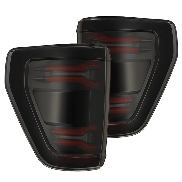 AlphaRex 2024-2025 Ford F-150 LUXX LED Taillights Blk-Red Activ Light/Seq Signal - Smoked Lens