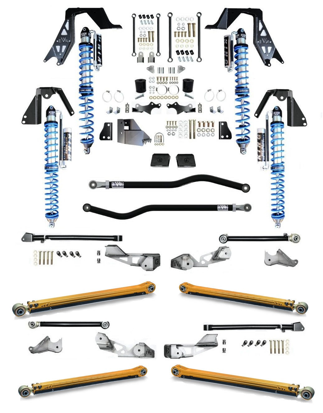 EVO MFG 2018-2024 Jeep Wrangler JL GAS 3-5 INCH LIFT KING 2.5 INCH COILOVER PRO SUSPENSION SYSTEMS
