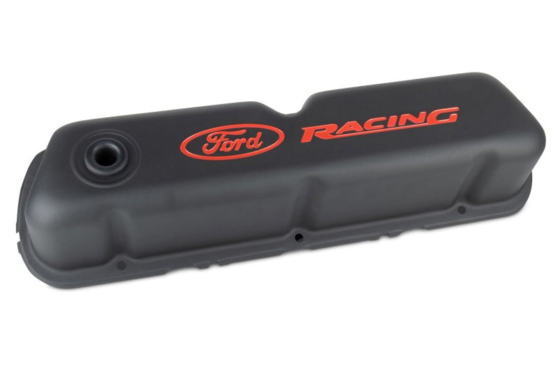 Ford Racing Logo Stamped Steel Black Satin Valve Covers Black Crinkle