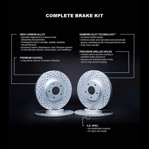 R1 17-20 Ford FusIon Front & Rear Drill/Slot Carbon Coated Rotor Set w/Optimum Pads