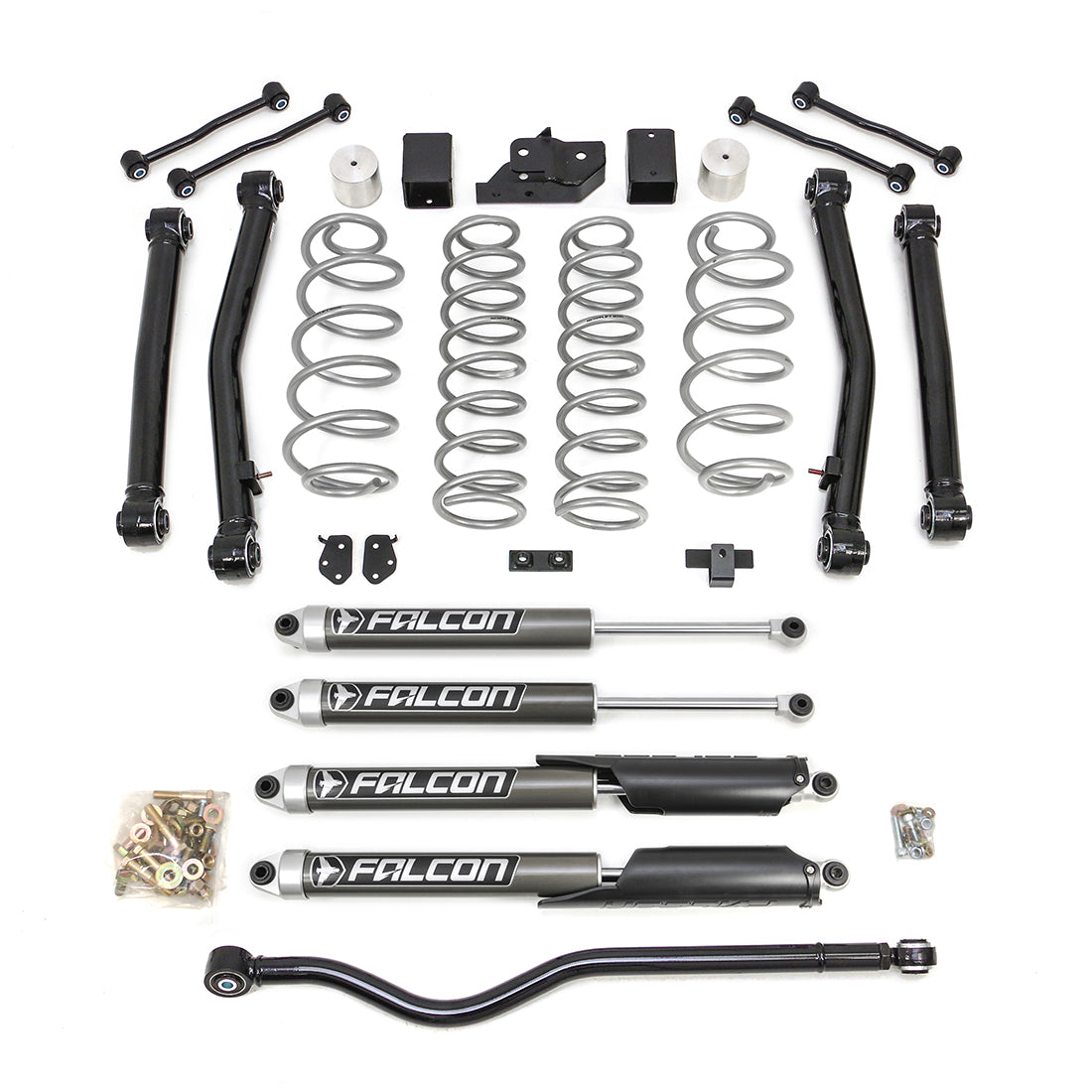 ReadyLIFT 69-6837 - 2018-2025 Jeep JL Wrangler Terrain Flex 4-Arm Kit with Falcon 2.1 Shocks. 3.5'' (silver spring plus front track bar)