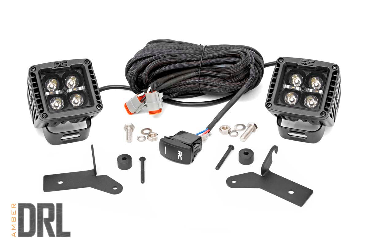 LED Light Kit | Hinge Mount | 2" Black Pair | Amber DRL | Jeep Gladiator JT/Wrangler JL (18-26)