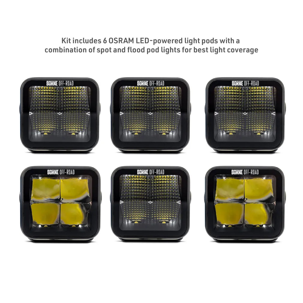 Borne Off-Road 2021+ Ford Bronco Direct Fit Light Pods - Standard Bumper - Kit of 6 - Up