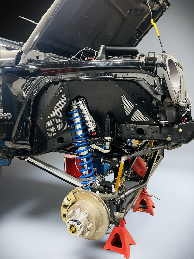 EVO MFG 2018-2024 Jeep Wrangler JL & Gladiator JT 14" Inch Travel EVO SPEC KING FRONT FABRICATION Shock Tower 2.5" or 3.0" COILOVER BLACK &