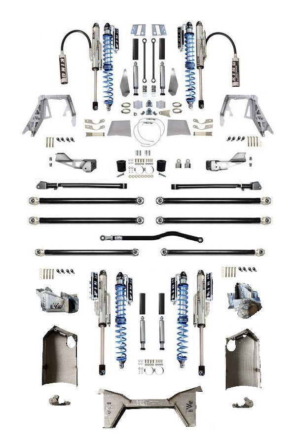 EVO MFG 2018-2024 Jeep Wrangler JL KING Front 2.5 Inch Double Throwdown Rear 2.5 3.0 Inch Coil over Bypass Triangulated Long Arm PRO PLUS, BLACK, 2.0 or 3.6L or 392