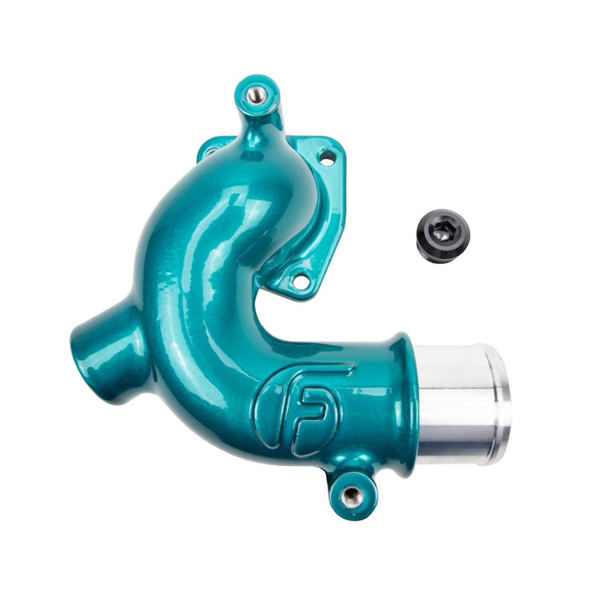 Wehrli WCFab X Fleece thermostat housing for the 6.7L Cummins in Candy Teal