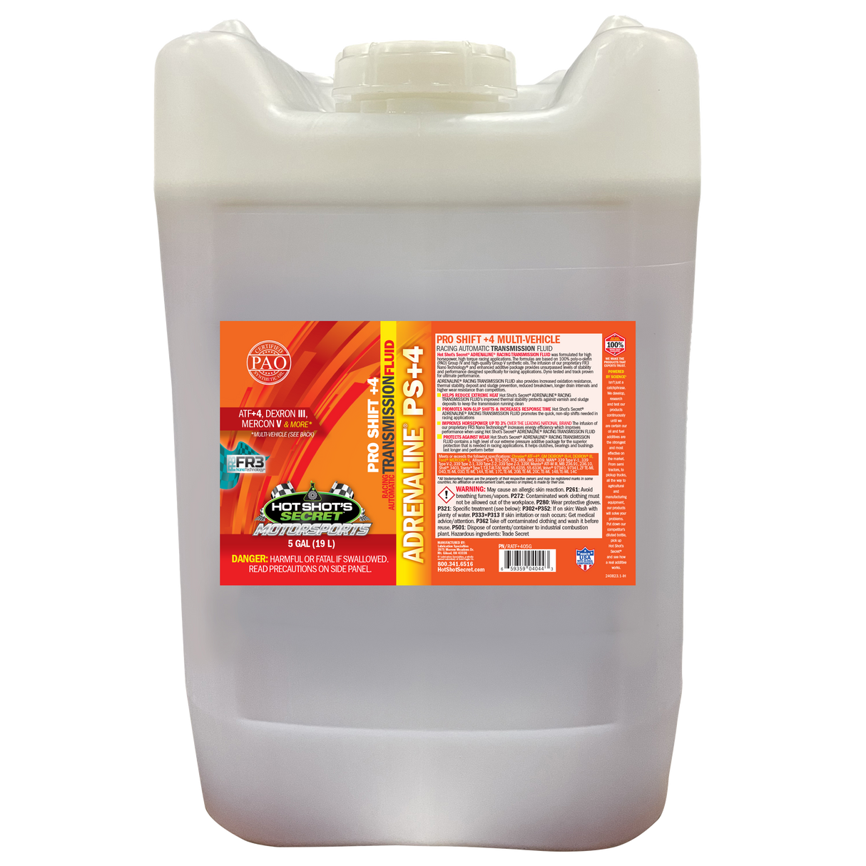 Hot Shot's Secret ADRENALINE Pro Shift +4 (PS+4) TRANSMISSION FLUID - 5 GALLON