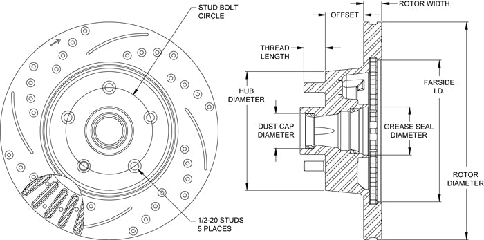 Wilwood 70-73 Ford Mustang 5x4.5 SRP Drilled Performance Front Rotor & Hat R/H - Black
