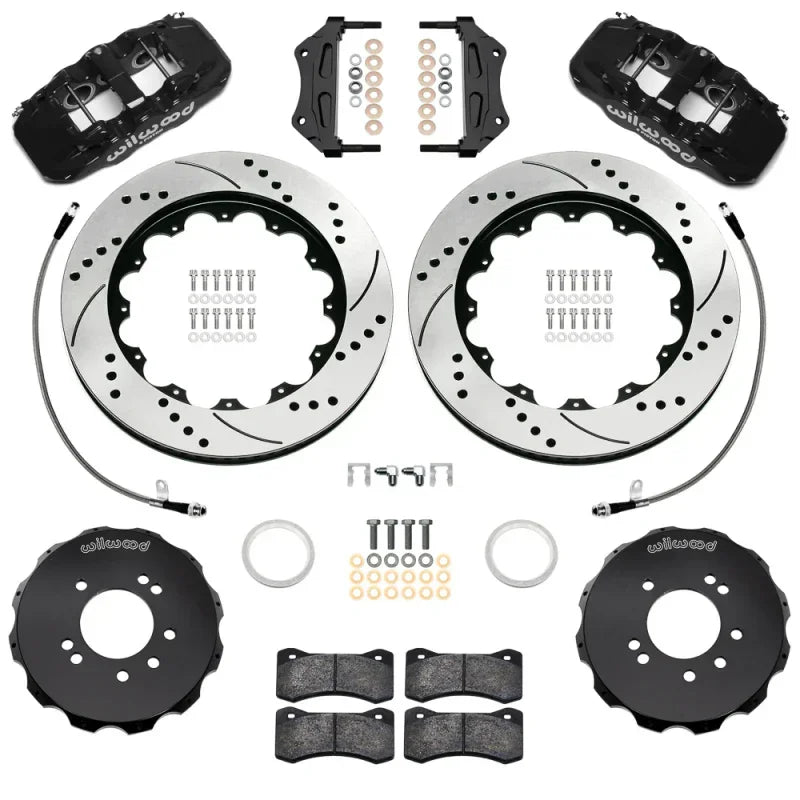 Wilwood 99-02 Nissan Skyline Aerolite 6R Front BBK w/ 14.00in D/S Rotors & Flexlines - Black