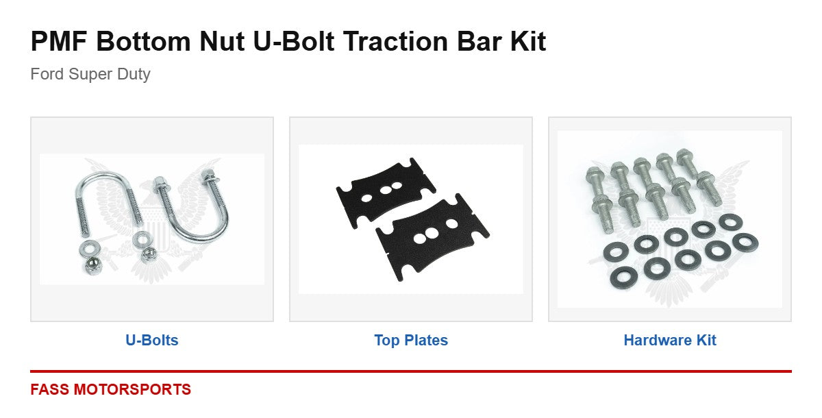 PMF Bottom Nut U-Bolt Traction Bar Kit - Ford Super Duty - kit components
