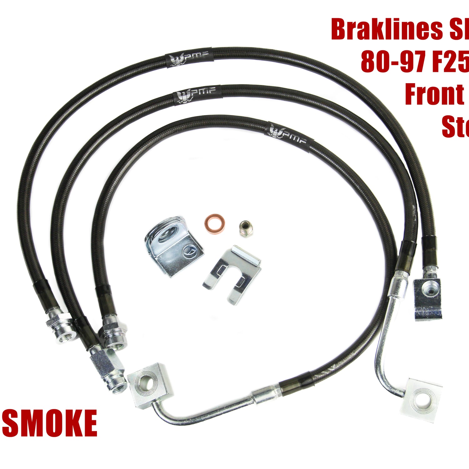 PMF Ford AXLE SWAP/CONVERSION S/S Braided Brake Lines 1999-2000 F-250/350 +10" Over Stock Red