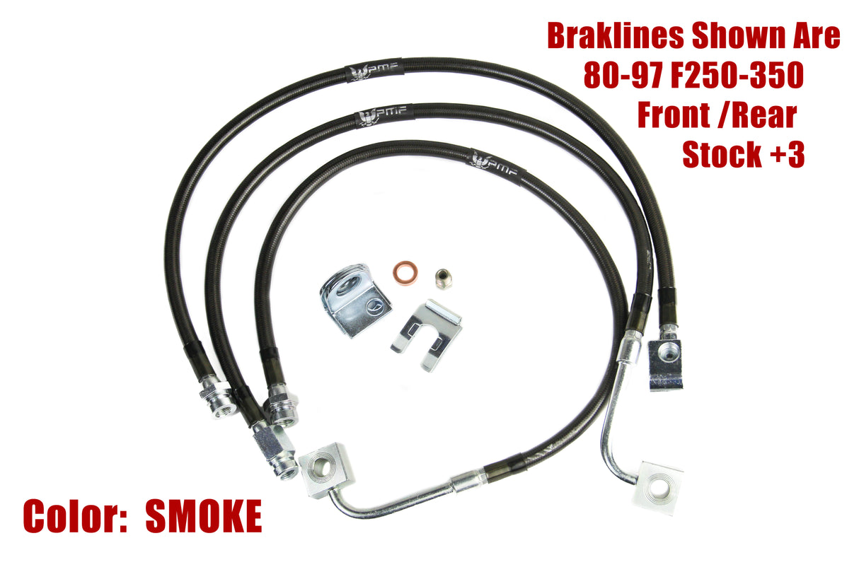PMF Ford AXLE SWAP/CONVERSION S/S Braided Brake Lines 1999-2000 F-250/350 +10" Over Stock Red