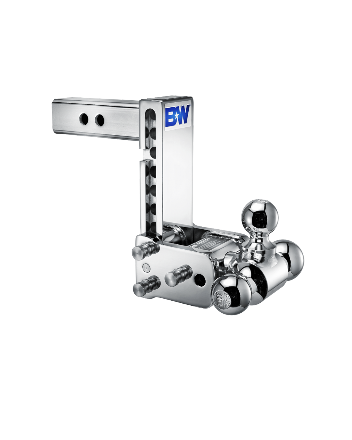 B&W Tow & Stow Adjustable Ball Mount - 2" Shank, 7" Drop, Tri-Ball, Chrome