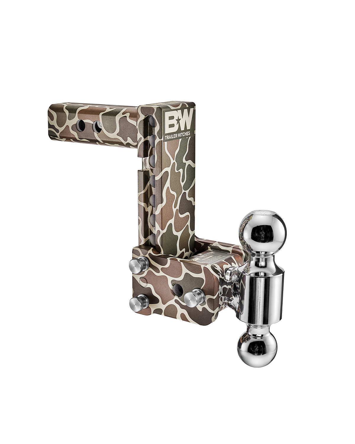 B&W Tow & Stow Adjustable Ball Mount - 2" Shank, 7" Drop, Dual Ball, Camo
