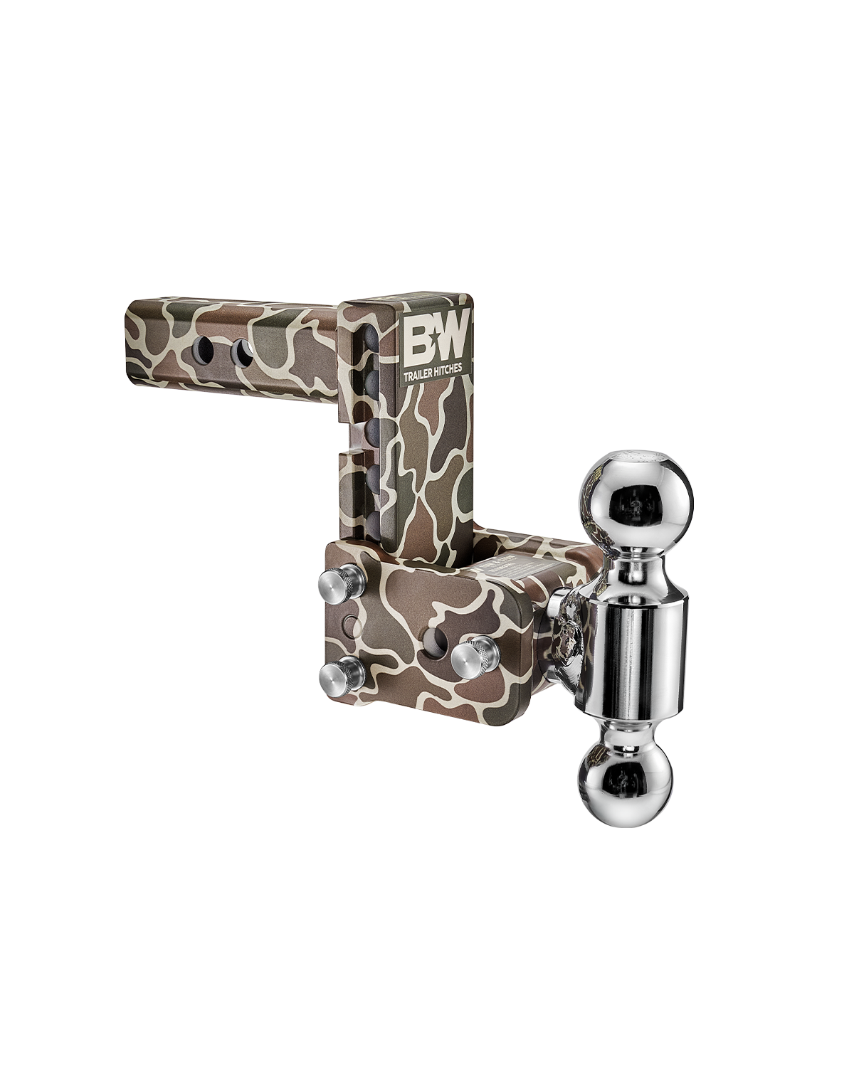B&W Tow & Stow Adjustable Ball Mount - 2" Shank, 5" Drop, Dual Ball, Camo