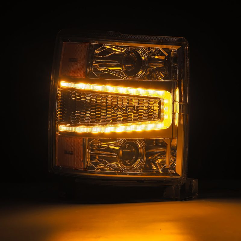 AlphaRex 14-15 Chevy 1500 PRO-Series Projector Headlights Chrome w/Sequential Signal & DRL