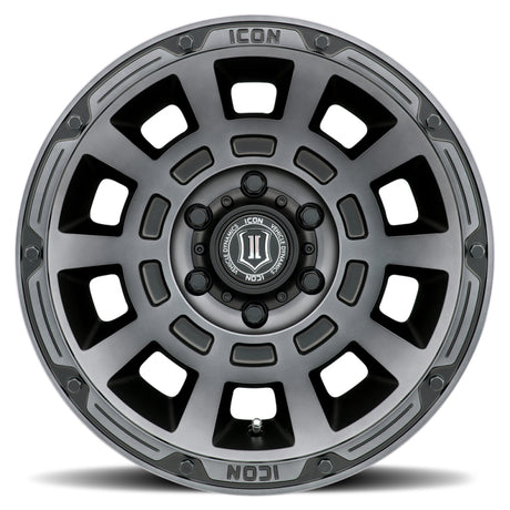 ICON Thrust 17x8.5 6x5.5 0mm Offset 4.75in BS 106.1mm Bore Smoked Satin Black Wheel