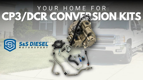 CP3 DCR conversion kit parts for trucks with S&S Diesel Motorsport logo and a white pickup