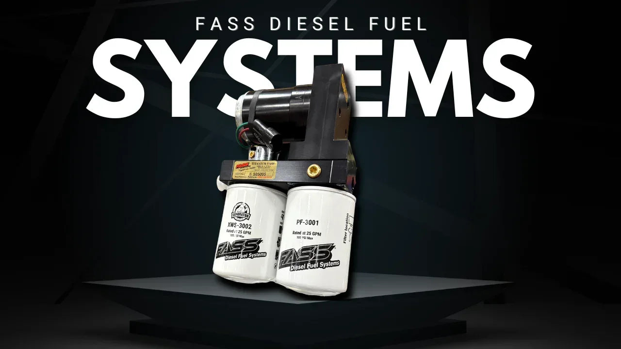 FASS diesel fuel system with dual filters on a dark background, automotive performance part