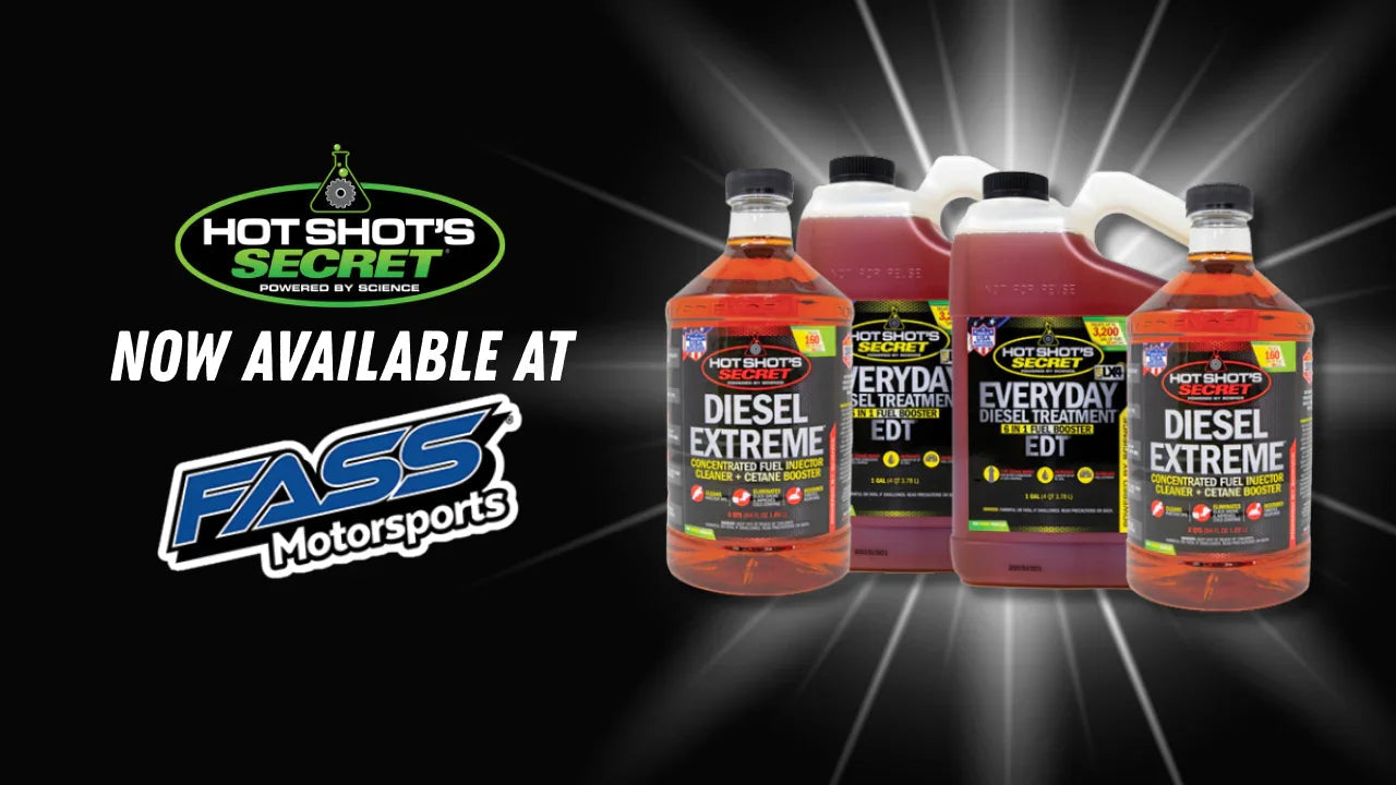 Hot Shot's Secret diesel fuel additives, Diesel Extreme and Everyday Diesel Treatment bottles, against a black background.