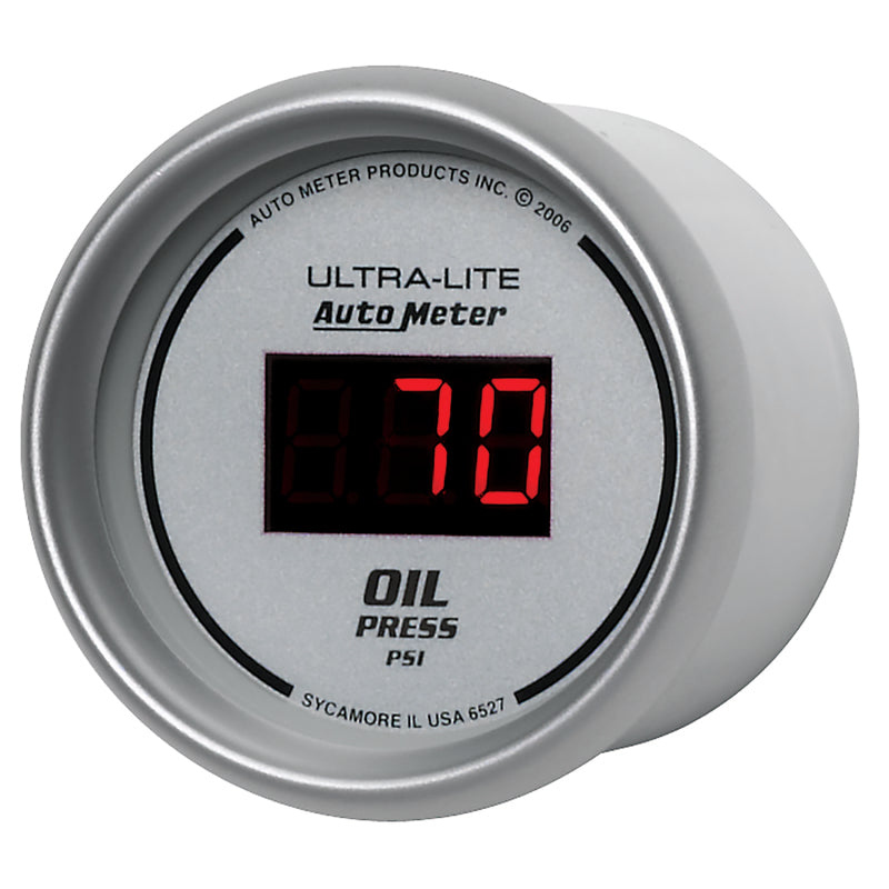 Autometer Ultra-Lite 2-1/16in 100PSI Silver Dial Digital Oil Pressure Gauge w/ Red LED