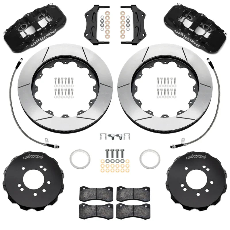 Wilwood 99-02 Nissan Skyline Aerolite 6R Front BBK w/ 14in Slotted Rotors & Flexlines - Black