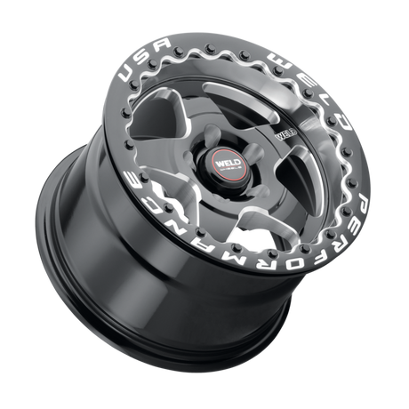 Weld S904 18x10 Ventura Drag Beadlock 5x114.3 ET29 6.64 BS 78.1 Dia Gloss Black Milled - Diamond Lip