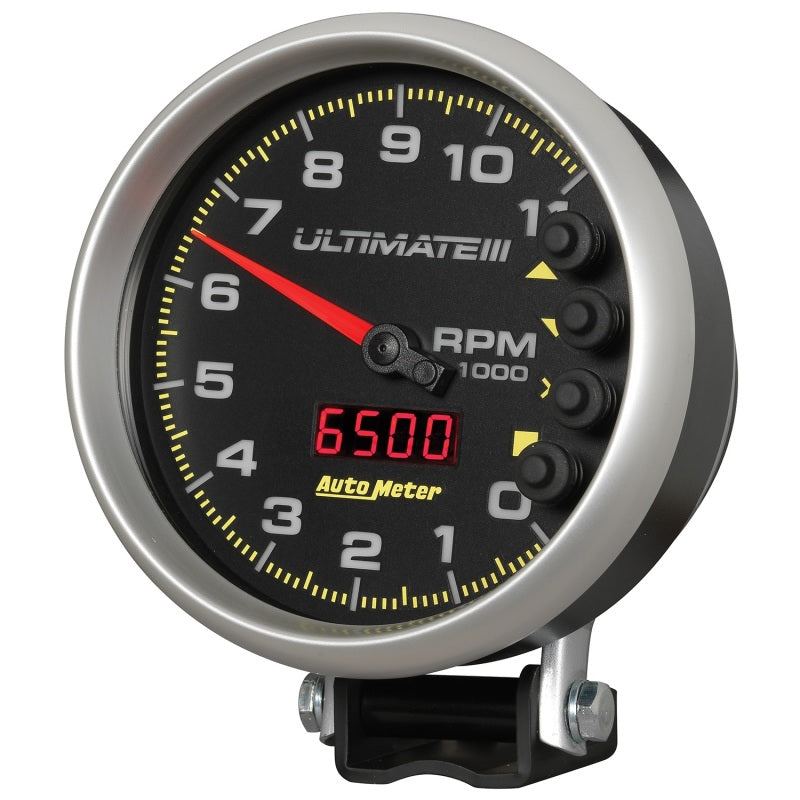 AutoMeter Gauge Tach 5in. 11K RPM Pedestal Datalogging Ultimate IIi Playback Black