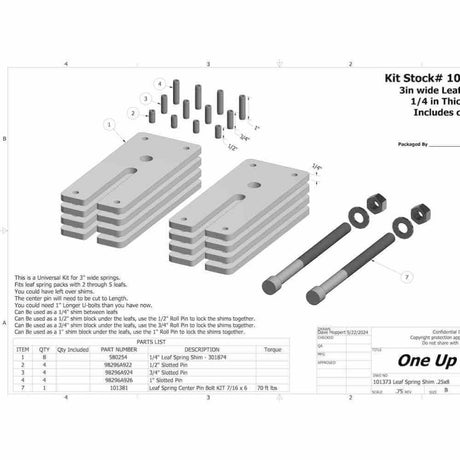 Leaf Spring Shim Kit, 8 Qty 1/4" Shims
