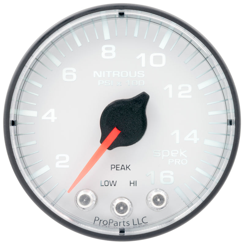 Autometer Spek-Pro 2 1/16in 1600PSI Stepper Motor w/ Peak & Warn White/Black Nitrous Pressure Gauge