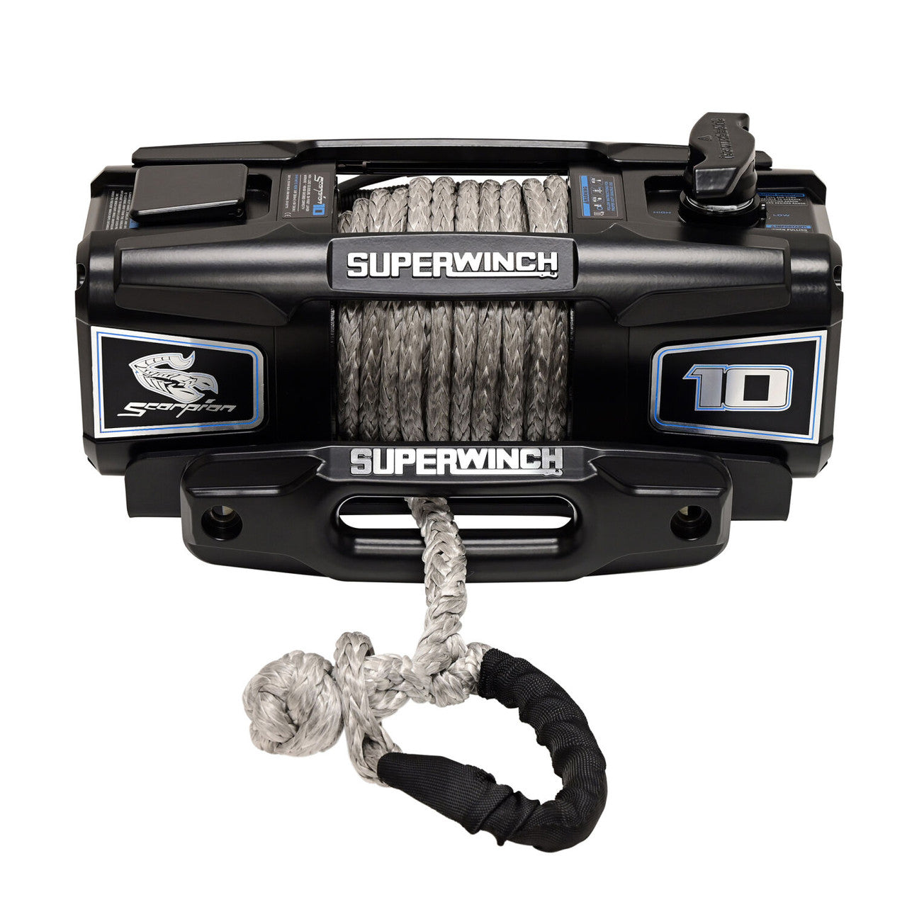 Superwinch 10000 LBS 12V DC 3/8in x 54ft Synthetic Rope Scorpion 10000SR Winch - Black Powdercoat