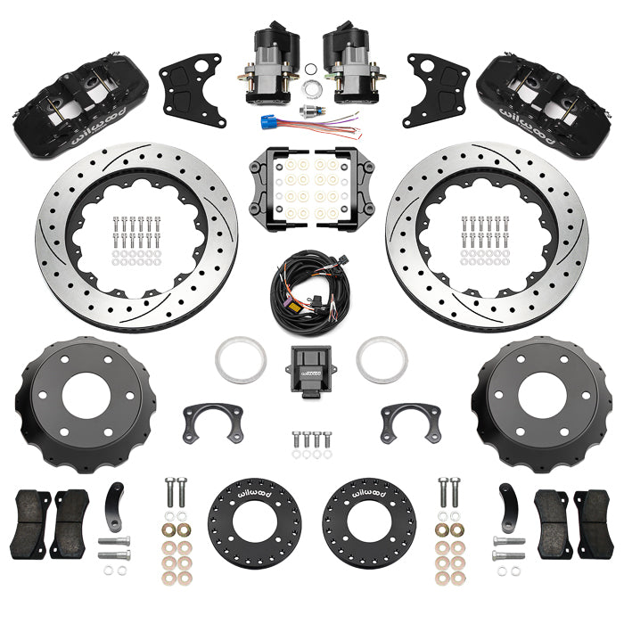 Wilwood Big Ford New Style Aero4 Rear EPB Kit - 14in Drilled Rotor - 2.50in Offset - Black