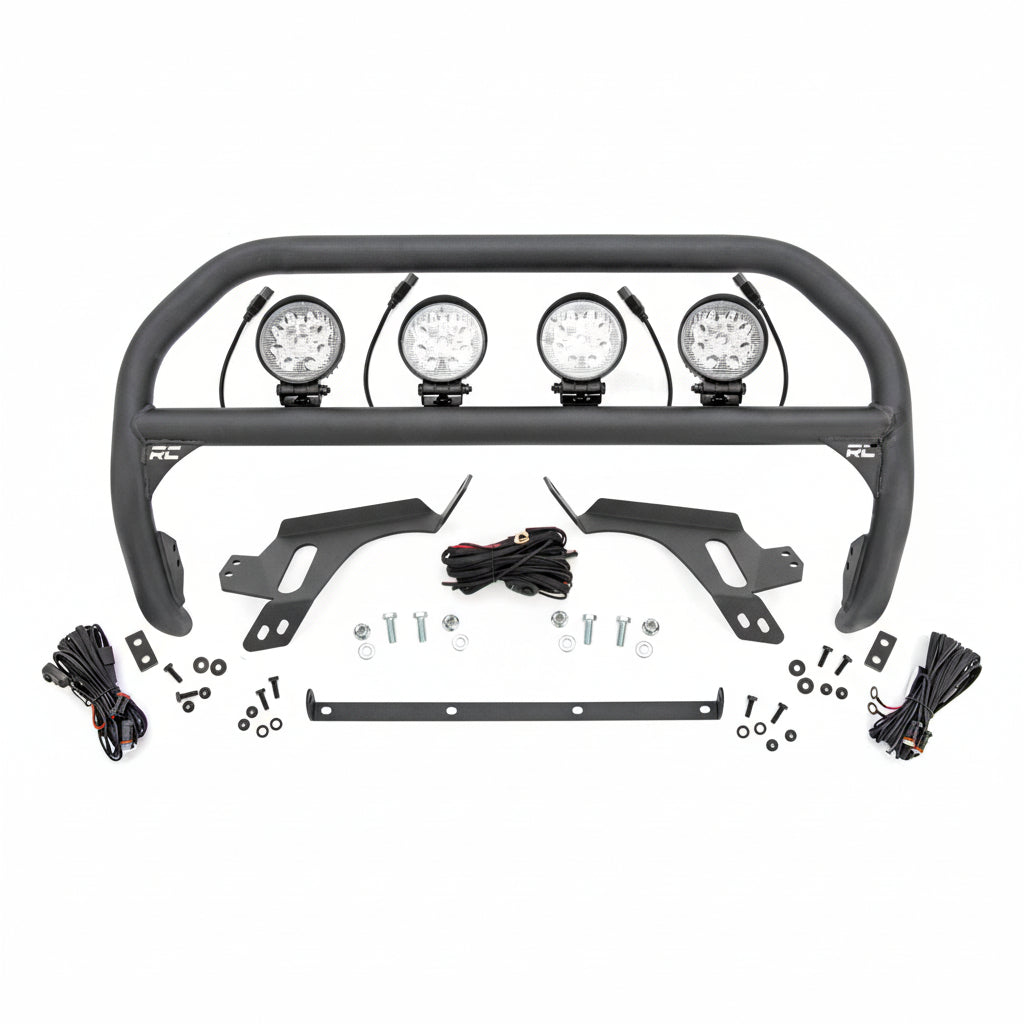 Nudge Bar | w/ Tow Hooks | 4 Inch Round Led (x4)