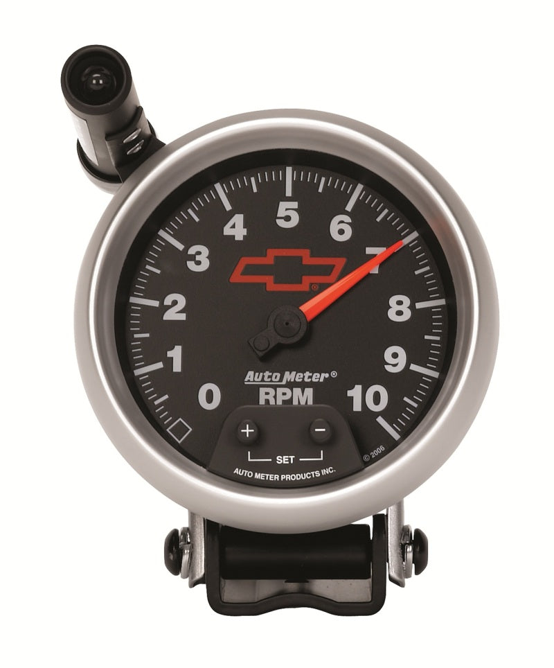 Autometer GM Red Bowtie Black 3-3/4in 0-10000 RPM Pedestal Mount Tachometer Quick-Lite