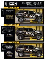 ICON 2021-2023 Bronco Sasquatch, 2-3" Lift, Stage 8 Suspension System, Billet UCA, Heavy Rate Rear Spring