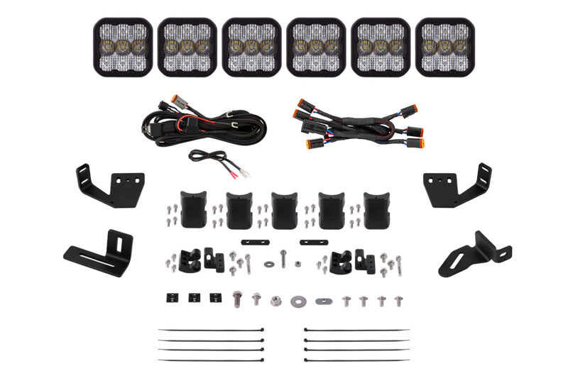 Diode Dynamics Prinsu/Sherpa Roof Rack SS5 6-Pod CrossLink Mounting Kit - Sport White Driving