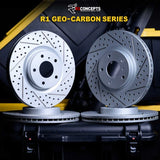 R1 17-20 Ford FusIon Front & Rear Drill/Slot Carbon Coated Rotor Set w/Optimum Pads