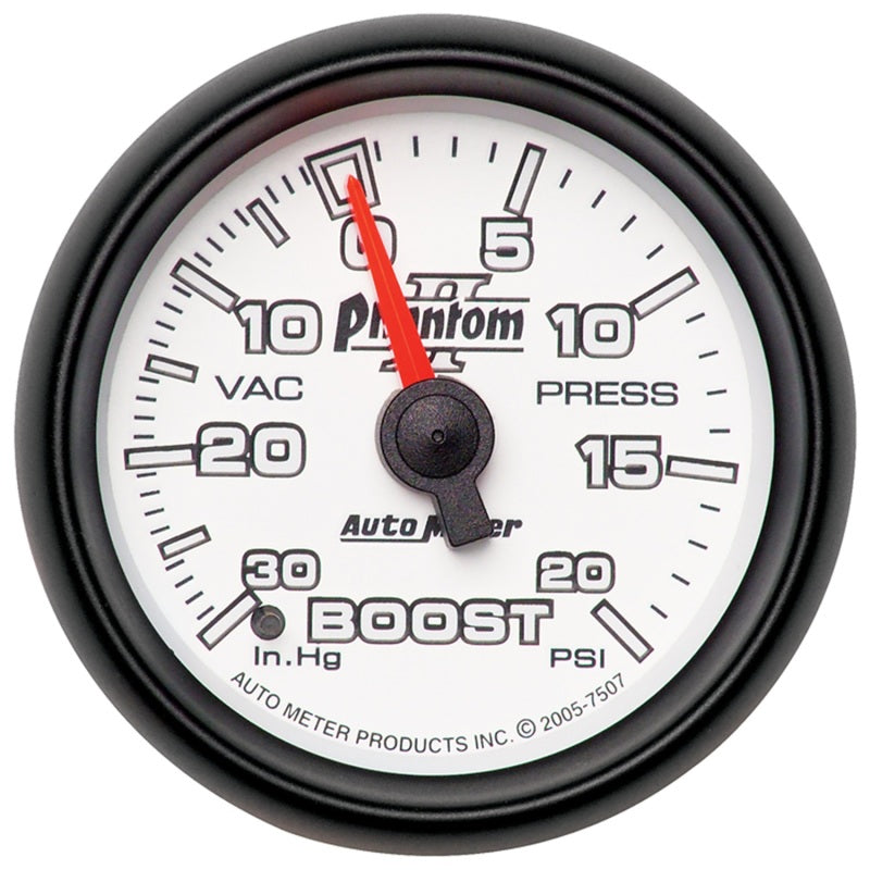 Autometer Phantom II 52.4mm Mechanical Vacuum / Boost Gauge 30 In. HG/20 PSI