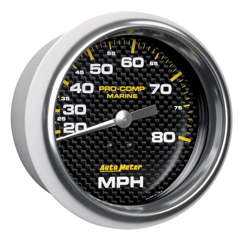 Autometer Gauge Speedometer 3-3/8in 80MPH Mechanical Marine Carbon Fiber