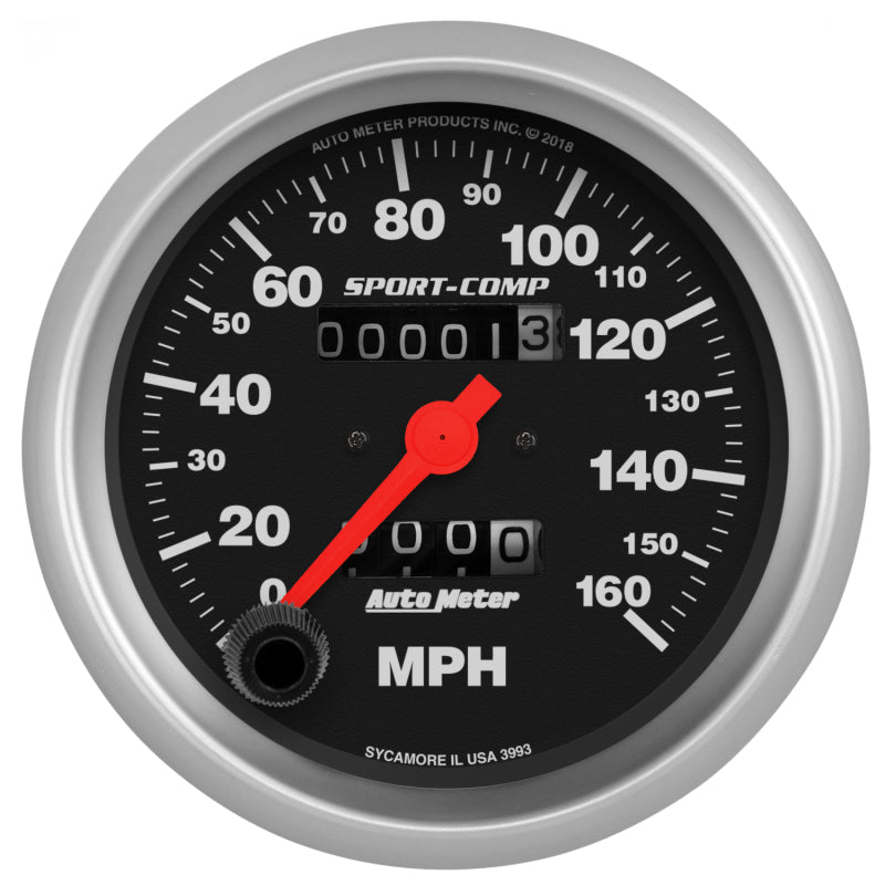 AutoMeter Sport-Comp Speedometer Gauge 3-3/8in. - 0-160MPH - Mechanical - In-Dash