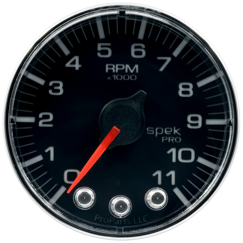 Autometer Spek-Pro Gauge Tach 2 1/16in 11K Rpm W/ Shift Light & Peak Mem Blk/Chrm