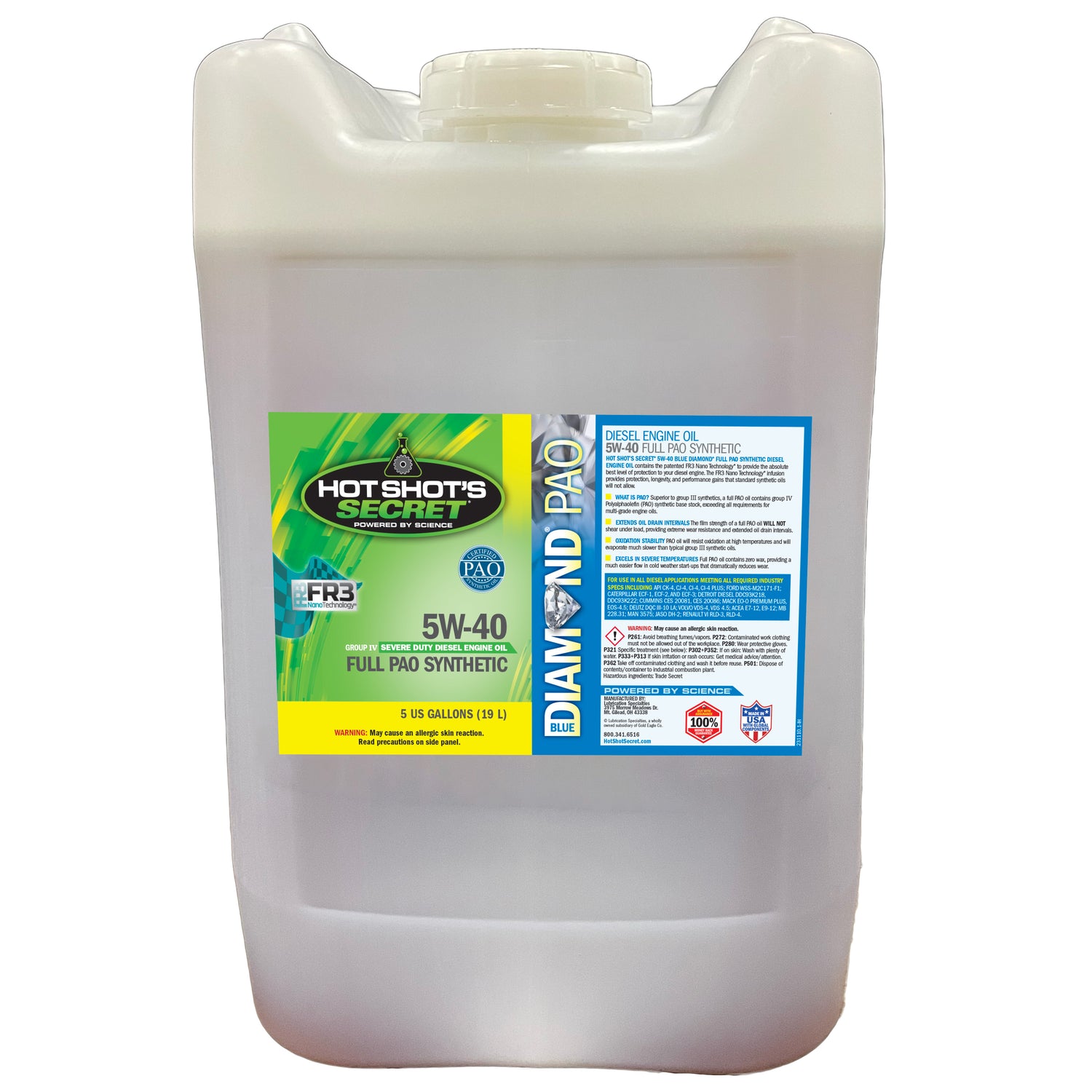Hot Shot's Secret BLUE DIAMOND 5W40 PAO Synthetic Engine Oil - 5 GALLON