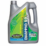 Jug of Diamond S9 gear oil with green and blue label on a white background