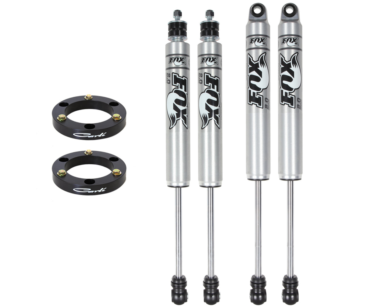 94-02 RAM 2500/3500 4X4 DIESEL CARLI TUNED FOX 2.0" IFP 3" LIFT SHOCK PKG FRONT REAR & SHOCK TOWER SPACERS