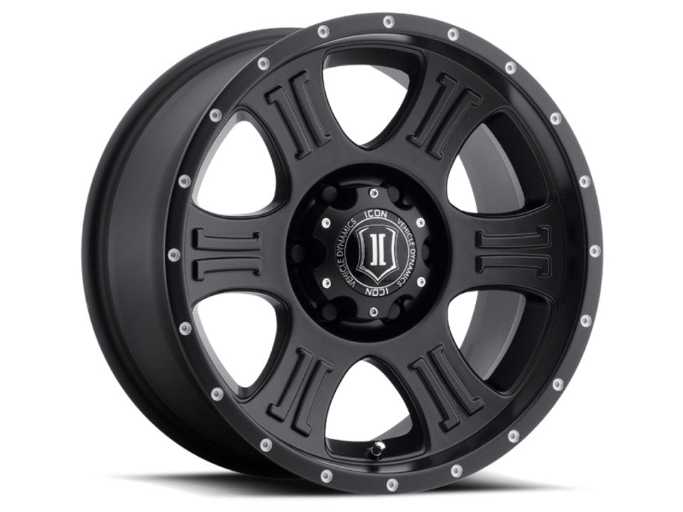 ICON Shield 17x8.5 6x5.5 0mm Offset 4.75in BS 106.1mm Bore Satin Black/Machined Wheel