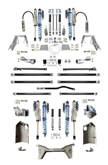 EVO MFG 2018-2024 Jeep Wrangler JL KING Front 2.5 Inch Double Throwdown Rear 2.5 3.0 Inch Coil over Bypass Triangulated Long Arm PRO PLUS, BLACK, 2.0 or 3.6L or 392