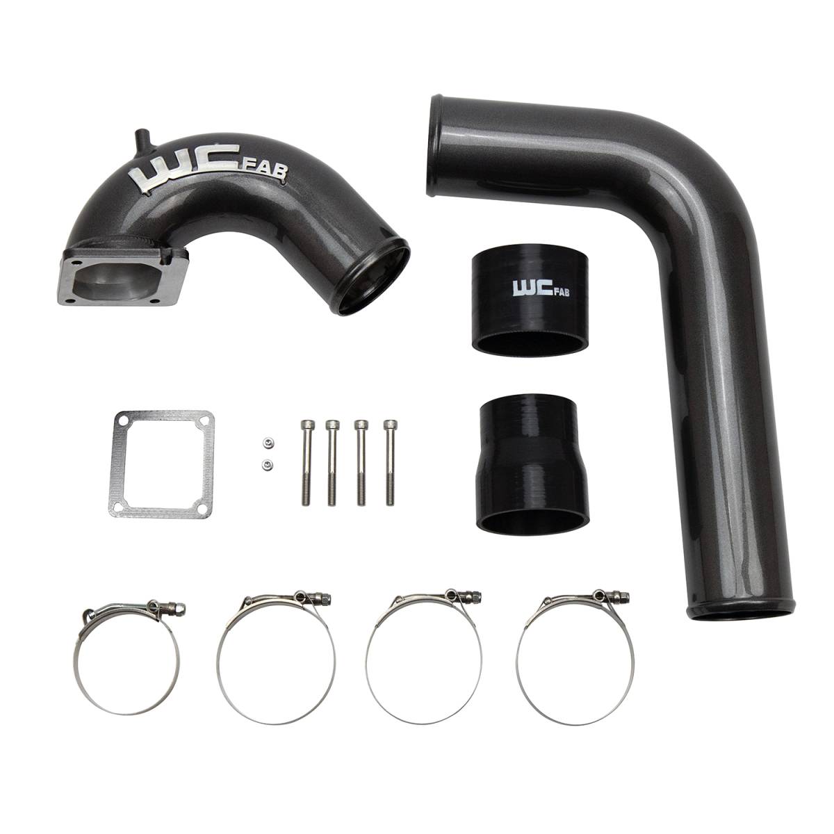 Wehrli 3.5 inch high flow intake horn and driver side intercooler pipe kit for 2003-2007 5.9L Cummins in WCFab Grey
