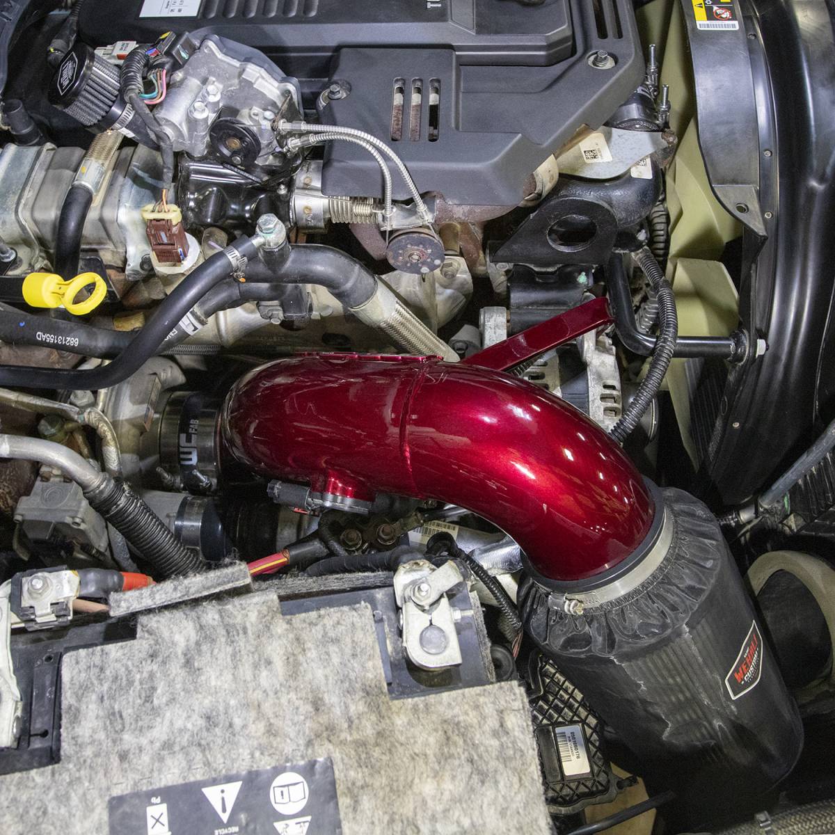 Wehrli 4 inch air intake kit with dry filter and Outerwears pre-filter cover for the 6.7L Cummins