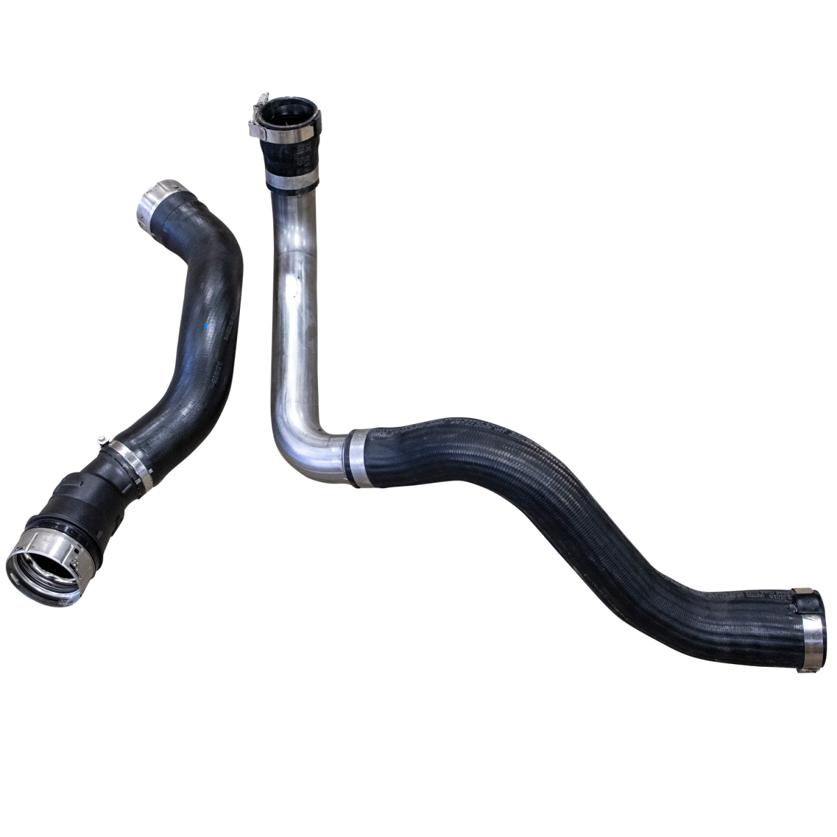 Factory OEM L5P intercooler pipes shown for comparison against the Wehrli Stage 1 kit